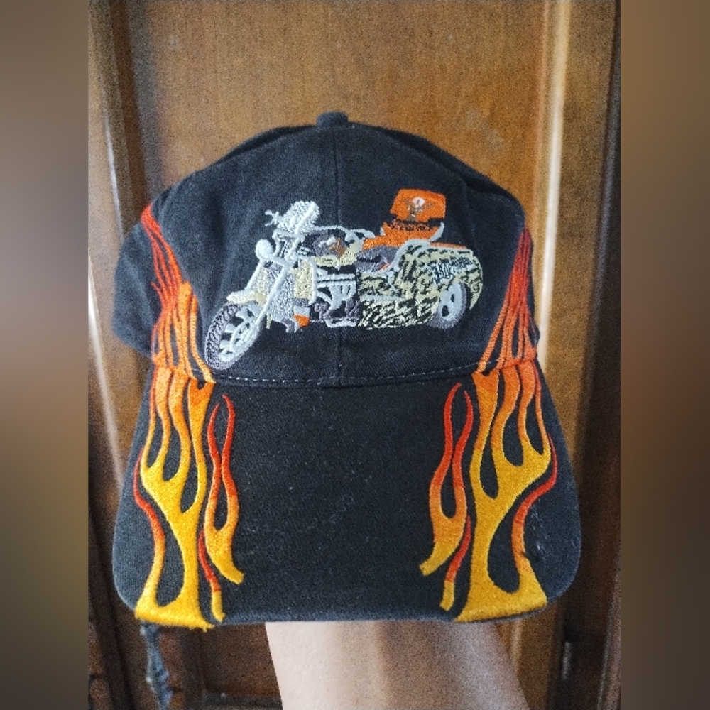 Jagermeister Hat Mens One Size Black Strapback Cap Flames‎ Motorcycle Biker